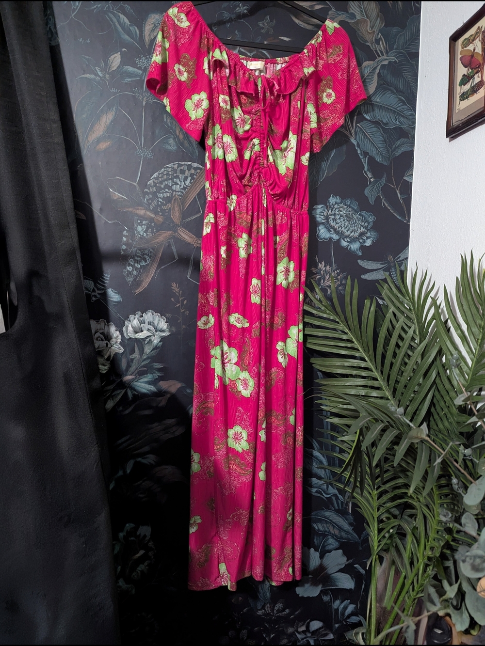 Vintage Y2K Seven Islands Hot Pink Lime Green Floral Paisley Maxi Dress 1X